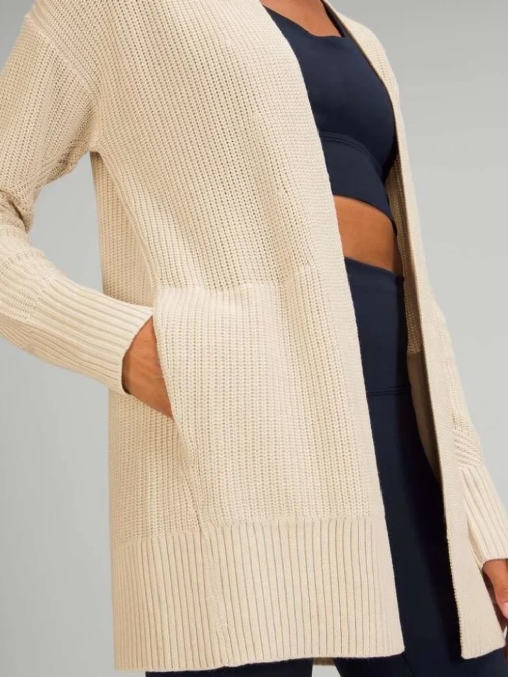 Lululemon Cashlu Sweater Wrap Raw Linen XS/S Cashmere Blend Open Cardigan